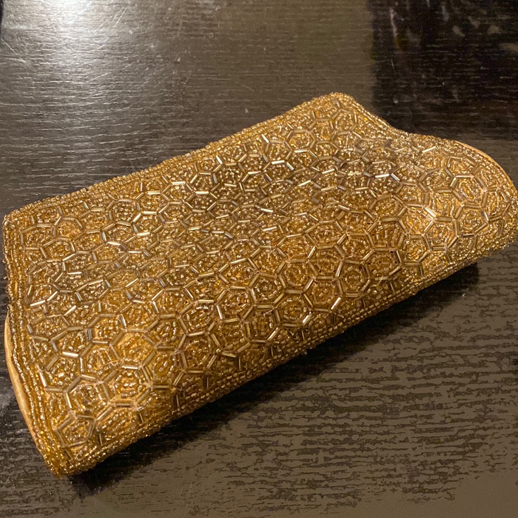 Gold Bead & Sequins Detailed Clutch, Vintage. Lined. Name Your Price!